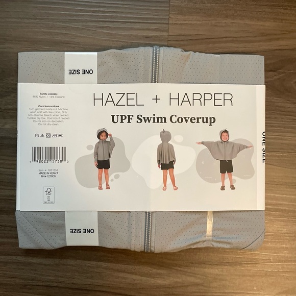 Hazel+Harper Kids Gray Shark UPF Swim Coverup OS -NWT - Picture 3 of 4